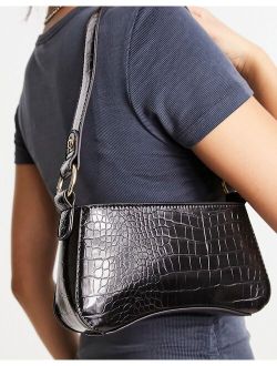 curved base 90s croc shoulder bag in black