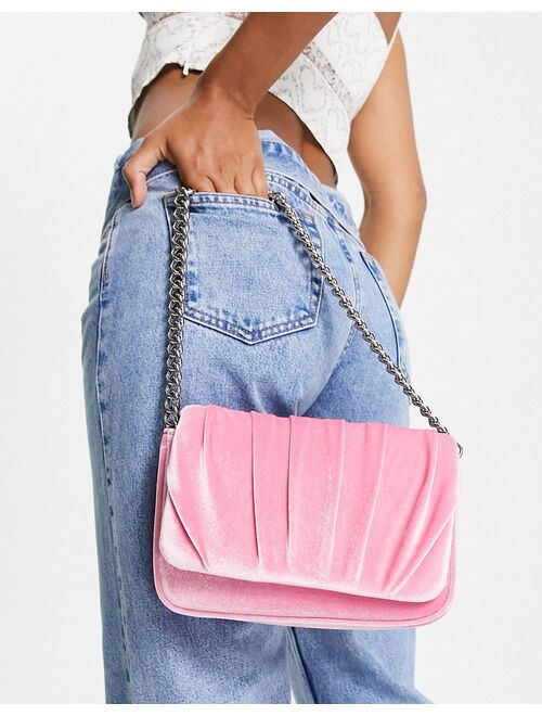 ASOS DESIGN shoulder bag with ruched flap in pink velvet