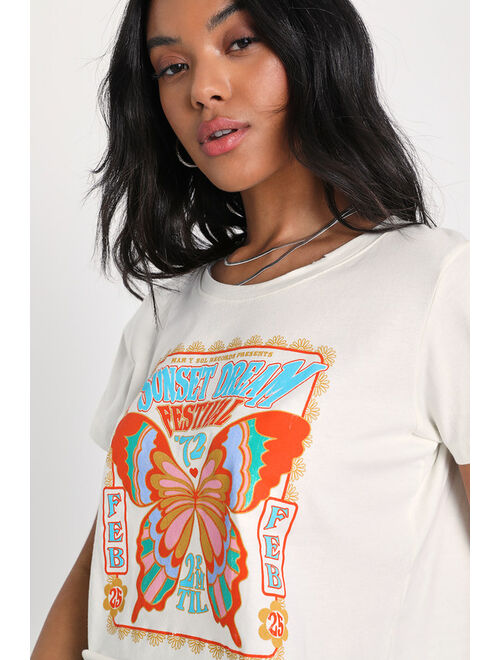 Prince Peter Sunset Dream Festival Ivory Distressed Cropped Graphic Tee