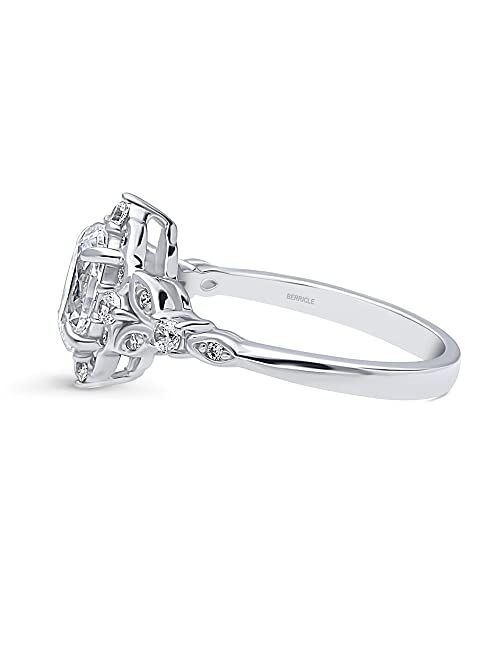 BERRICLE Sterling Silver Halo Wedding Engagement Rings Oval Cut Cubic Zirconia CZ Art Deco Ring for Women, Rhodium Plated Size 4-10