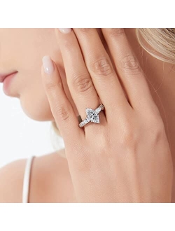 Sterling Silver 3-Stone Wedding Engagement Rings Marquise Cut Cubic Zirconia CZ Anniversary Promise Ring for Women, Rhodium Plated Size 4-10