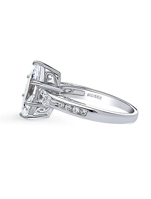 BERRICLE Sterling Silver 3-Stone Wedding Engagement Rings Marquise Cut Cubic Zirconia CZ Anniversary Promise Ring for Women, Rhodium Plated Size 4-10