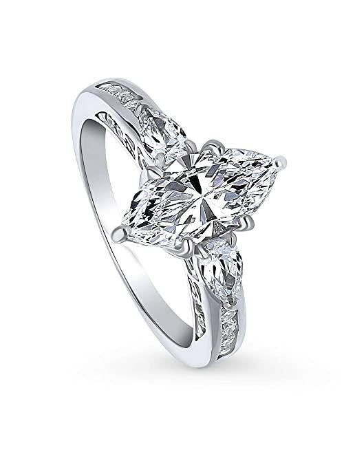 BERRICLE Sterling Silver 3-Stone Wedding Engagement Rings Marquise Cut Cubic Zirconia CZ Anniversary Promise Ring for Women, Rhodium Plated Size 4-10