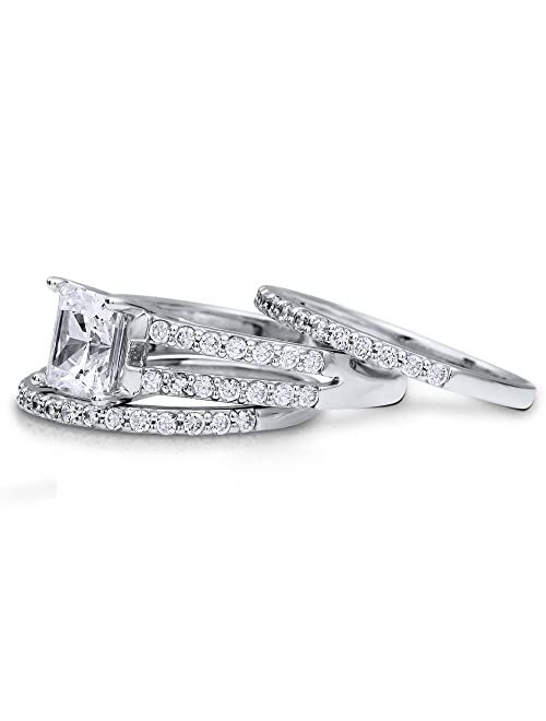 BERRICLE Sterling Silver Solitaire Wedding Engagement Rings 2 Carat Princess Cut Cubic Zirconia CZ Statement Split Shank Ring Set for Women, Rhodium Plated Size 4-10