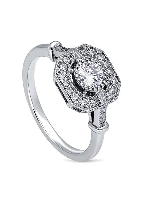BERRICLE Sterling Silver Art Deco Cubic Zirconia CZ Fashion Ring for Women, Rhodium Plated Size 4-10