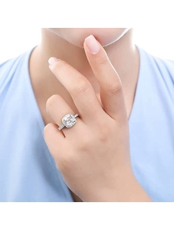 Sterling Silver Halo Wedding Engagement Rings Cushion Cut Cubic Zirconia CZ Ring for Women, Rhodium Plated Size 4-10