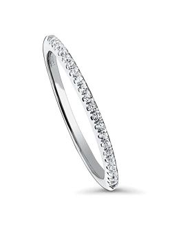 Sterling Silver Wedding Rings Micro Pave Set Cubic Zirconia CZ Half Eternity Ring for Women, Rhodium Plated Size 4-10