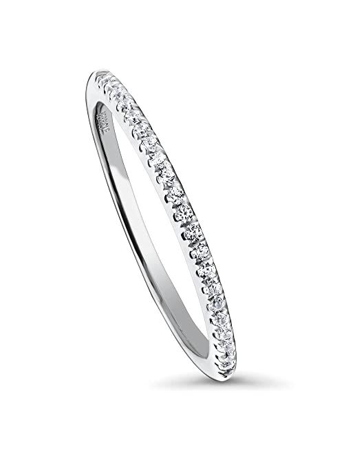 BERRICLE Sterling Silver Wedding Rings Micro Pave Set Cubic Zirconia CZ Half Eternity Ring for Women, Rhodium Plated Size 4-10
