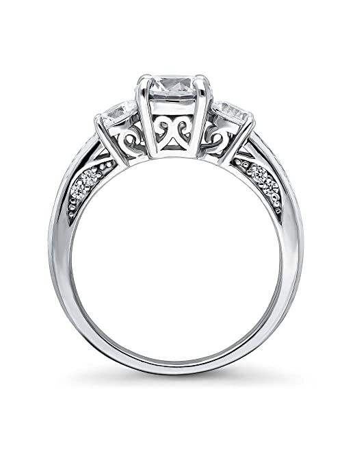 BERRICLE Sterling Silver 3-Stone Wedding Engagement Rings Round Cubic Zirconia CZ Anniversary Promise Ring for Women, Rhodium Plated Size 4-10