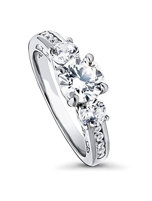 BERRICLE Sterling Silver 3-Stone Wedding Engagement Rings Round Cubic Zirconia CZ Anniversary Promise Ring for Women, Rhodium Plated Size 4-10