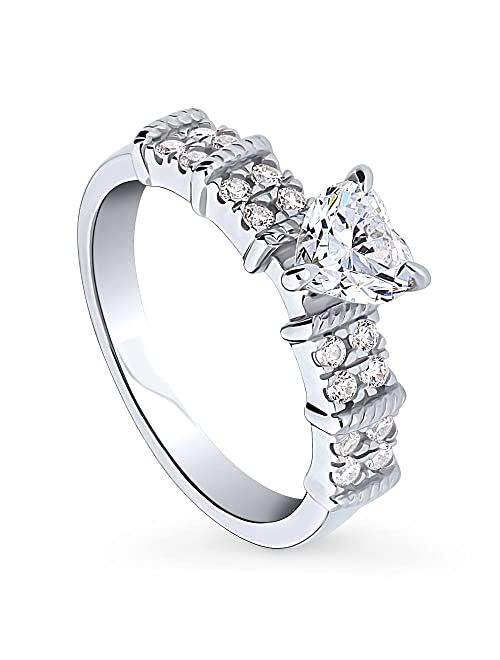 BERRICLE Sterling Silver Solitaire Wedding Engagement Rings 0.7 Carat Heart Cubic Zirconia CZ Ring for Women, Rhodium Plated Size 4-10