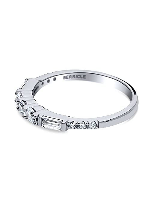 BERRICLE Sterling Silver Art Deco Wedding Rings Pave Set Cubic Zirconia CZ Anniversary Half Eternity Ring for Women, Rhodium Plated Size 4-10