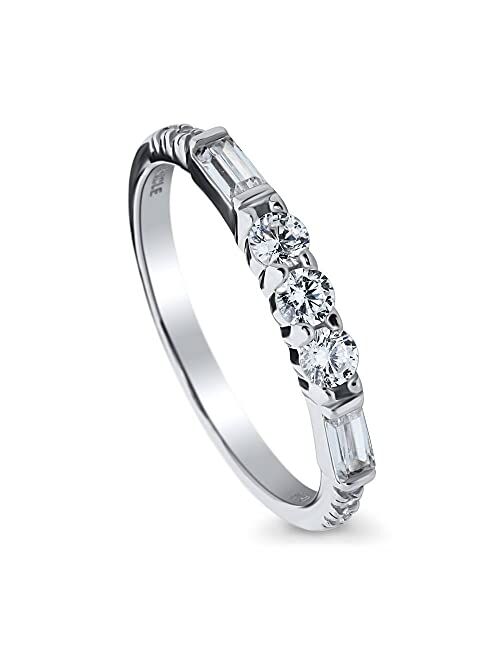 BERRICLE Sterling Silver Art Deco Wedding Rings Pave Set Cubic Zirconia CZ Anniversary Half Eternity Ring for Women, Rhodium Plated Size 4-10