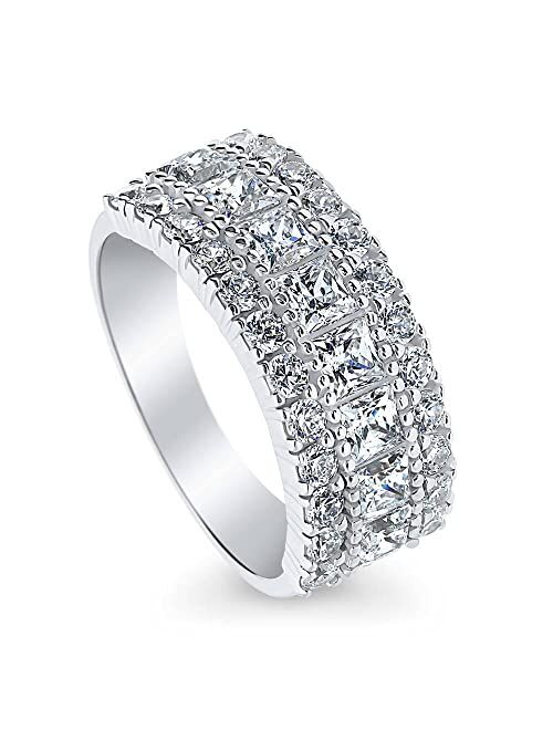 BERRICLE Sterling Silver Art Deco Wedding Rings Cubic Zirconia CZ Anniversary Half Eternity Ring for Women, Rhodium Plated Size 4-10
