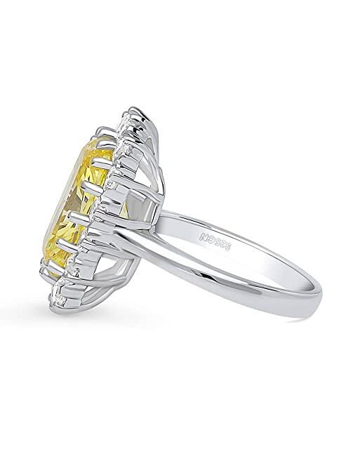 BERRICLE Sterling Silver Halo Yellow Cushion Cut Cubic Zirconia CZ Statement Cocktail Fashion Ring for Women, Rhodium Plated Size 4-10