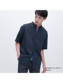 Linen Cotton Stand Collar Short-Sleeve Shirt