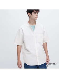 Linen Cotton Stand Collar Short-Sleeve Shirt