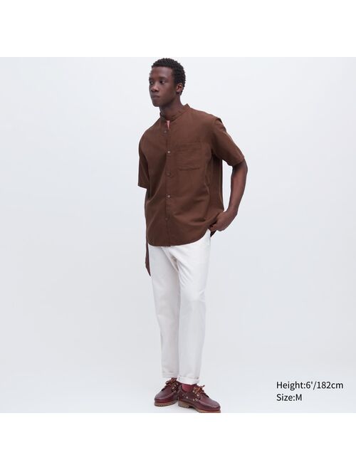 UNIQLO Linen Cotton Stand Collar Short-Sleeve Shirt