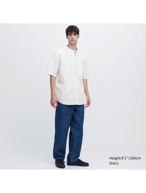 UNIQLO Linen Cotton Stand Collar Short-Sleeve Shirt