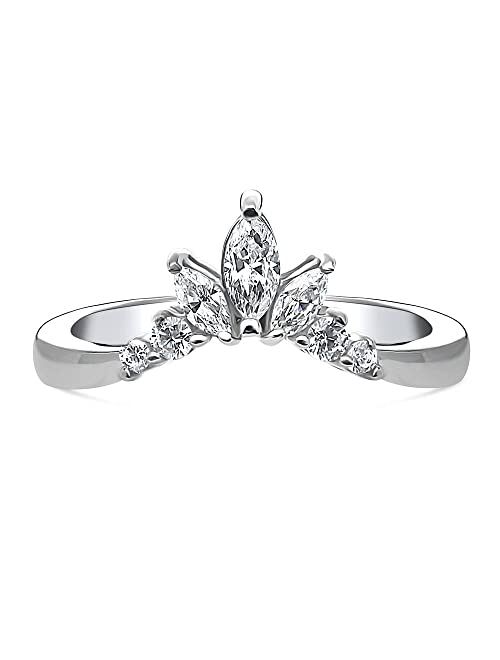 BERRICLE Sterling Silver Flower Wedding Rings Cubic Zirconia CZ 7-Stone Curved Band for Women, Rhodium Plated Size 4-10