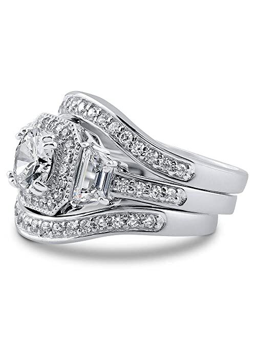 BERRICLE Sterling Silver Halo Wedding Engagement Rings Round Cubic Zirconia CZ Art Deco Ring Set for Women, Rhodium Plated Size 4-10