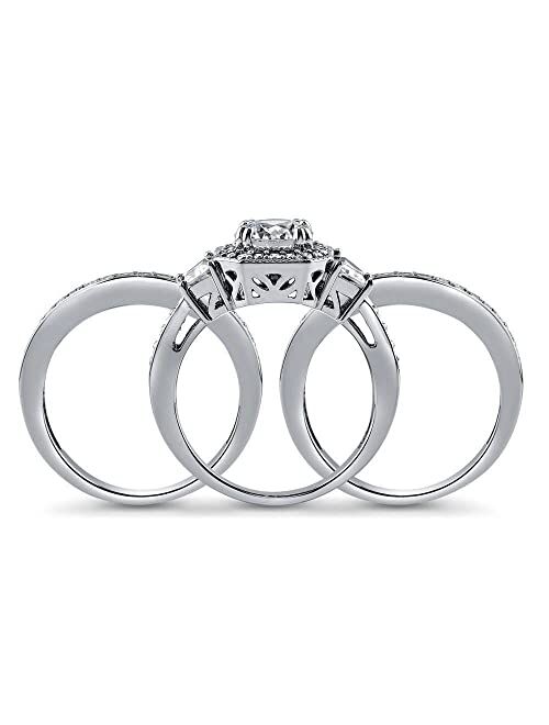 BERRICLE Sterling Silver Halo Wedding Engagement Rings Round Cubic Zirconia CZ Art Deco Ring Set for Women, Rhodium Plated Size 4-10