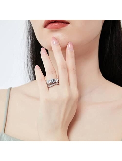 Sterling Silver 3-Stone Wedding Engagement Rings Round Cubic Zirconia CZ Criss Cross Ring Set for Women, Rhodium Plated Size 4-10