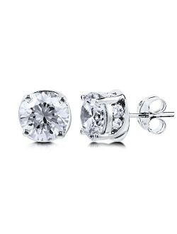 Sterling Silver Solitaire 2 Carat Round Cubic Zirconia CZ Anniversary Stud Earrings for Unisex, Rhodium Plated