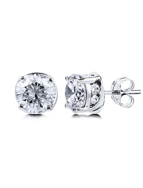 BERRICLE Sterling Silver Solitaire 2 Carat Round Cubic Zirconia CZ Anniversary Stud Earrings for Unisex, Rhodium Plated