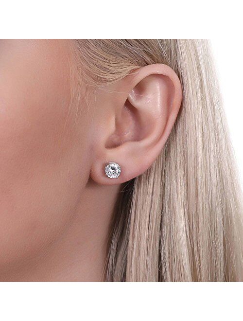 BERRICLE Sterling Silver Solitaire 2 Carat Round Cubic Zirconia CZ Anniversary Stud Earrings for Unisex, Rhodium Plated