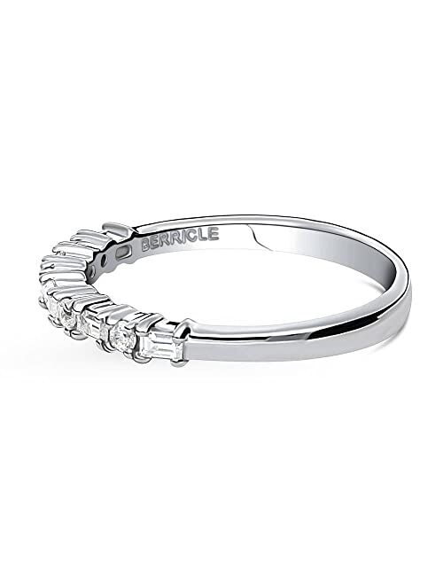 BERRICLE Sterling Silver Art Deco Wedding Rings Cubic Zirconia CZ Anniversary Half Eternity Ring for Women, Rhodium Plated Size 4-10