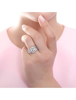 Sterling Silver 3-Stone Wedding Engagement Rings Round Cubic Zirconia CZ Anniversary Ring Set for Women, Rhodium Plated Size 4-10