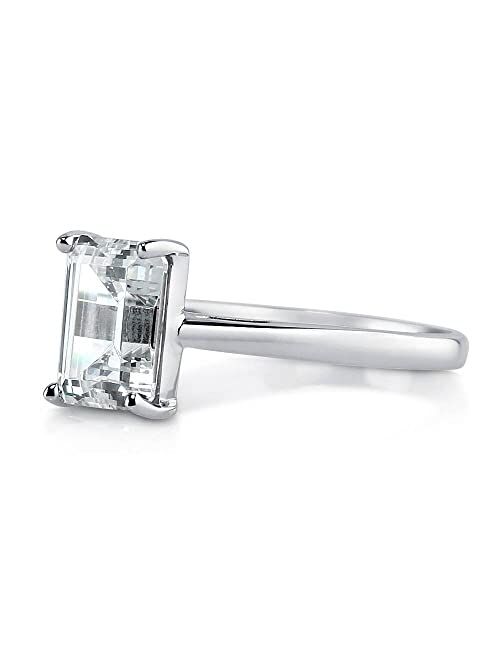 BERRICLE Sterling Silver Solitaire Wedding Engagement Rings 2.1 Carat Emerald Cut Cubic Zirconia CZ Ring for Women, Rhodium Plated Size 4-10