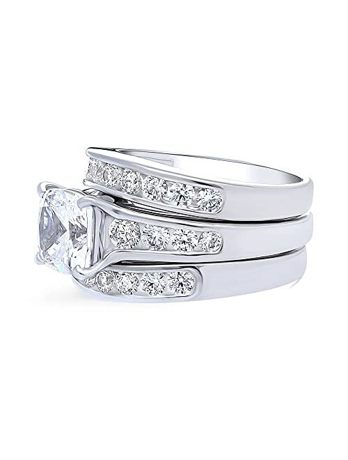 BERRICLE Sterling Silver Solitaire Wedding Engagement Rings 3 Carat Cushion Cut Cubic Zirconia CZ Ring Set for Women, Rhodium Plated Size 4-10