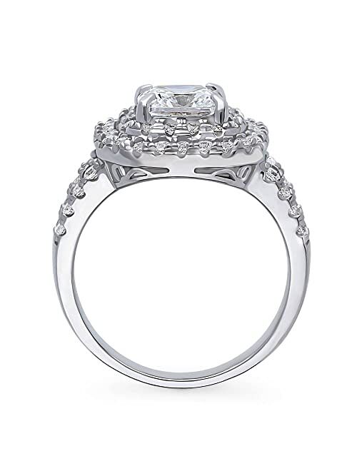 BERRICLE Sterling Silver Halo Wedding Engagement Rings Cushion Cut Cubic Zirconia CZ Statement Split Shank Ring for Women, Rhodium Plated Size 4-10
