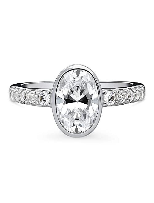 BERRICLE Sterling Silver Solitaire Wedding Engagement Rings 1.4 Carat Bezel Set Oval Cut Cubic Zirconia CZ Promise Ring for Women, Rhodium Plated Size 4-10