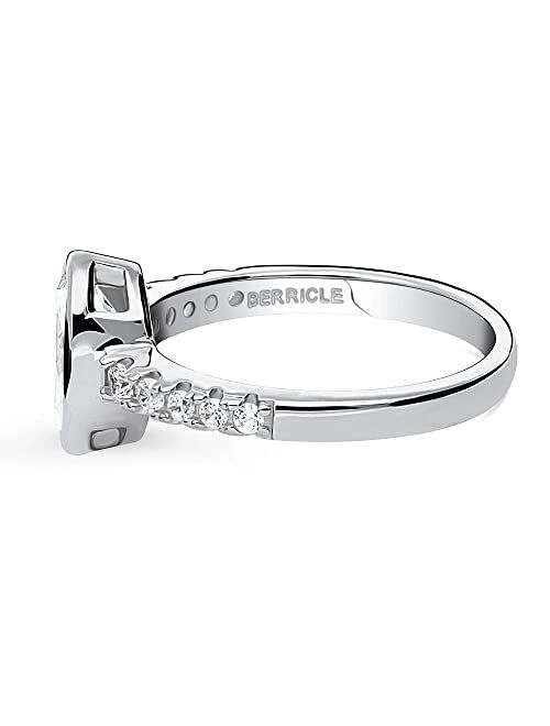 BERRICLE Sterling Silver Solitaire Wedding Engagement Rings 1.4 Carat Bezel Set Oval Cut Cubic Zirconia CZ Promise Ring for Women, Rhodium Plated Size 4-10