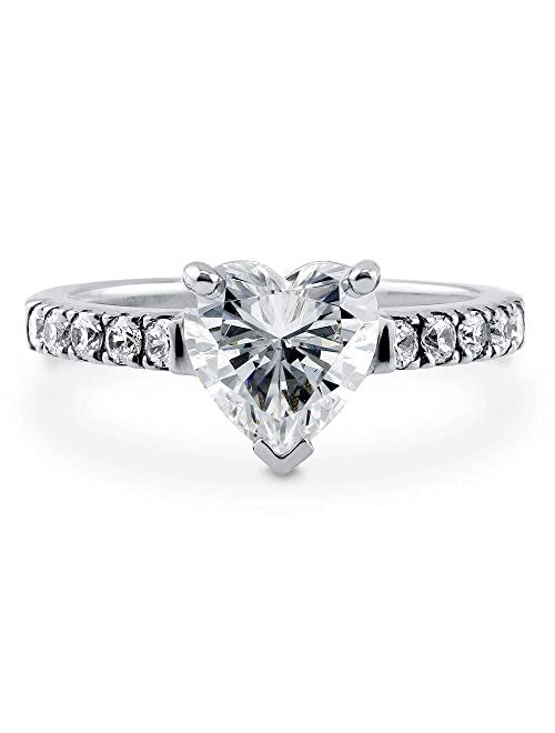 BERRICLE Sterling Silver Solitaire Wedding Engagement Rings 1.7 Carat Heart Cubic Zirconia CZ Promise Ring for Women, Rhodium Plated Size 4-10