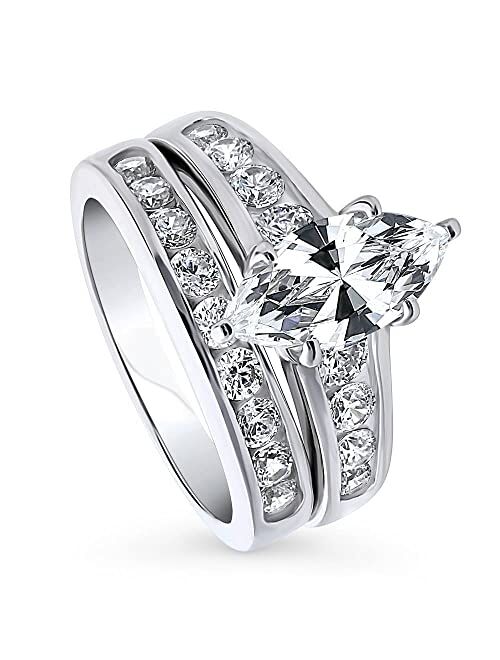 BERRICLE Sterling Silver Solitaire Wedding Engagement Rings 1.6 Carat Marquise Cut Cubic Zirconia CZ Statement Ring Set for Women, Rhodium Plated Size 4-10