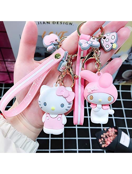 PaPiJoJo Cute Keychain Kawaii Anime Keychain, Hello Kitty, My Melody,Kuromi,Keroppi, Badtz-Maru, Cinnamoroll, Pompompurin