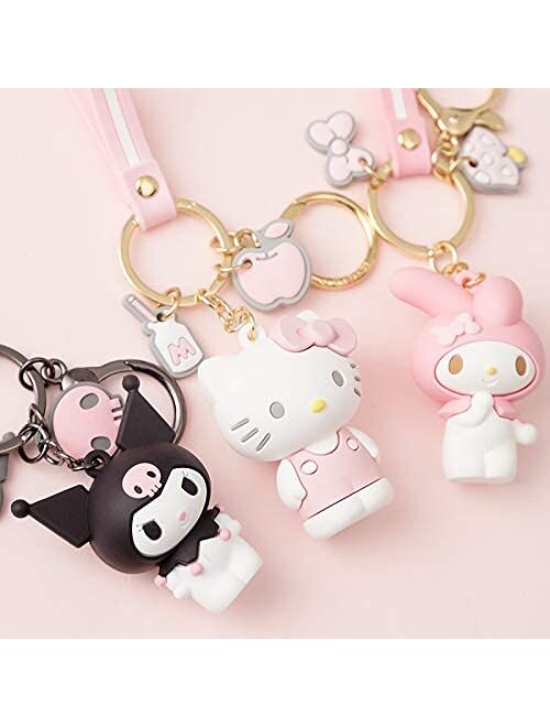 PaPiJoJo Cute Keychain Kawaii Anime Keychain, Hello Kitty, My Melody,Kuromi,Keroppi, Badtz-Maru, Cinnamoroll, Pompompurin