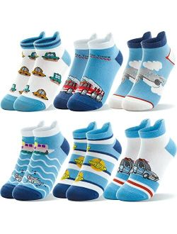 Welwoos Kids Boys Ankle Socks No Show Low Cut Funny Cute Cartoon Novelty Cotton Socks 6 Pairs