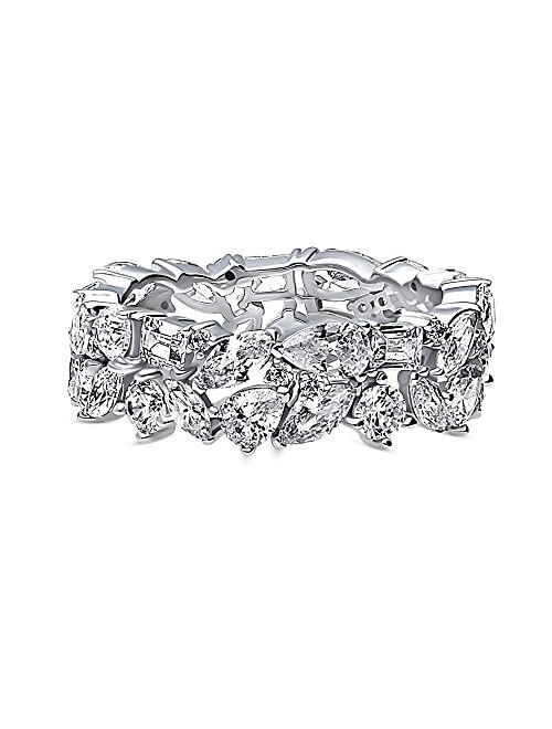 BERRICLE Sterling Silver Cluster Pear Cut Cubic Zirconia CZ Statement Fashion Anniversary Eternity Ring for Women, Rhodium Plated Size 4-10