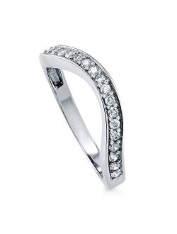 Sterling Silver Wedding Rings Pave Set Cubic Zirconia CZ Curved Half Eternity Ring for Women, Rhodium Plated Size 4-10