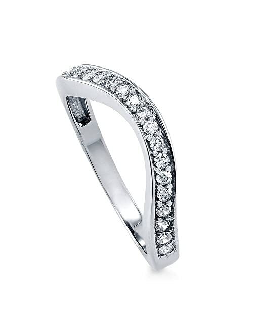 BERRICLE Sterling Silver Wedding Rings Pave Set Cubic Zirconia CZ Curved Half Eternity Ring for Women, Rhodium Plated Size 4-10