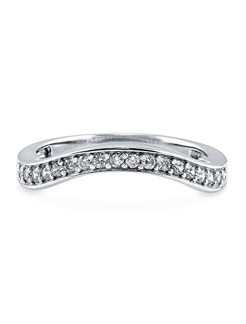BERRICLE Sterling Silver Wedding Rings Pave Set Cubic Zirconia CZ Curved Half Eternity Ring for Women, Rhodium Plated Size 4-10