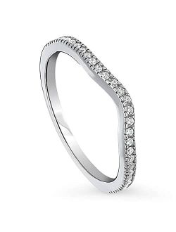 Sterling Silver Wishbone Wedding Rings Micro Pave Set Cubic Zirconia CZ Curved Half Eternity Ring for Women, Rhodium Plated Size 4-10