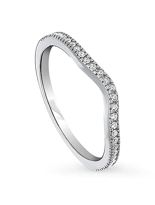 BERRICLE Sterling Silver Wishbone Wedding Rings Micro Pave Set Cubic Zirconia CZ Curved Half Eternity Ring for Women, Rhodium Plated Size 4-10