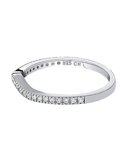 BERRICLE Sterling Silver Wishbone Wedding Rings Micro Pave Set Cubic Zirconia CZ Curved Half Eternity Ring for Women, Rhodium Plated Size 4-10
