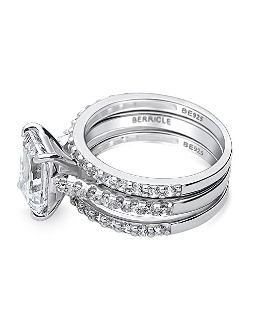 BERRICLE Sterling Silver Solitaire Wedding Engagement Rings 2.6 Carat Emerald Cut Cubic Zirconia CZ Ring Set for Women, Rhodium Plated Size 4-10